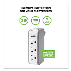 Belkin Wall Mount Surge Protector, 3 AC Outlets/2 USB Ports, 918 J, Gray/White (BZ103050TVL)