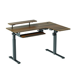 Eureka L-Shaped Standing Desk with Keyboard Tray, Right Desk, 61.25" x 43.25" x 34.38" to 52.88", Walnut/Black (L60RWN)