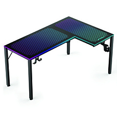 Eureka RGB LED Lights Glass Gaming Desk, 60" x 40.25" x 30", Black (L60RB)