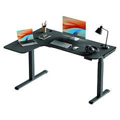 Eureka L-Shaped Standing Desk, Left Desk, 60" x 43.69" x 29.88" to 48.38", Black (01874)