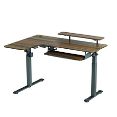 Eureka L-Shaped Standing Desk with Keyboard Tray, Left Desk, 61.25" x 43.25" x 34.38" to 52.88", Walnut/Black (L60LWN)