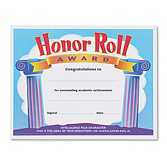 TREND Honor Roll Award Certificates, 11 x 8.5, Horizontal Orientation, Assorted Colors with White Borders, 30/Pack (T2959)
