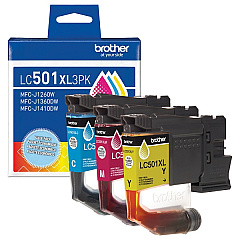 Brother LC501XL3PK 3-Pack High Yield Cyan, Magenta and Yellow Ink Cartridges