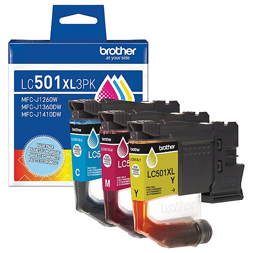 Brother LC501XL3PK 3-Pack High Yield Cyan, Magenta and Yellow Ink Cartridges
