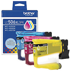 Brother LC506XL3PK 3-Pack High Yield Cyan, Magenta and Yellow Ink Cartridges