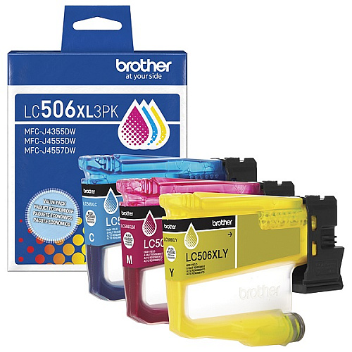 Brother LC506XL3PK 3-Pack High Yield Cyan, Magenta and Yellow Ink Cartridges