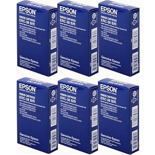 Epson ERC-38 Black Red Ribbon Cartridge 6-Pack