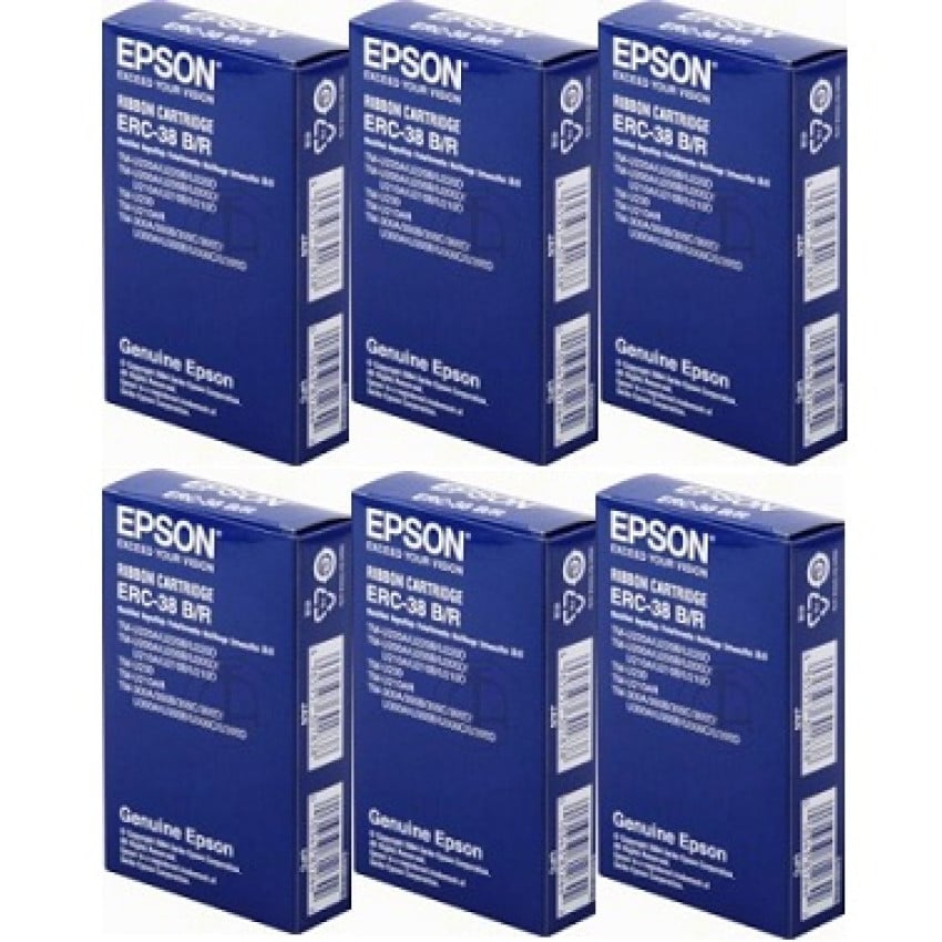 Epson ERC-38 Black Red Ribbon Cartridge 6-Pack | BlueDogInk.com