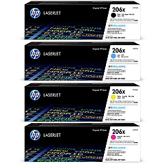 HP 206X Black, Cyan, Magenta, Yellow High Yield Toner Cartridge 4-Pack W2110XQ1 HP 206X Black, Cyan, Magenta, Yellow High Yield Toner Cartridge 4-Pack W2110XQ1