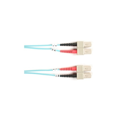 Black Box Om3 50/125 Multimode Fiber Optic Patch Cable - Ofnr Pvc, Sc To Sc, Aqua, 1-m (3.2-ft.) (FO10G-001M-SCSC)