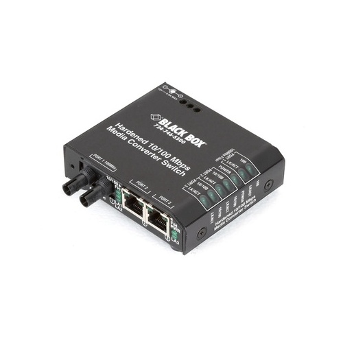 Black Box Fast Ethernet Hardened Temperature Switch(2)10/100-mbps Copper Rj45,(1)100-mbps Mm Fiber,1300nm,2km,st,12v Dc,gsa,taa (LBH100AHST12)
