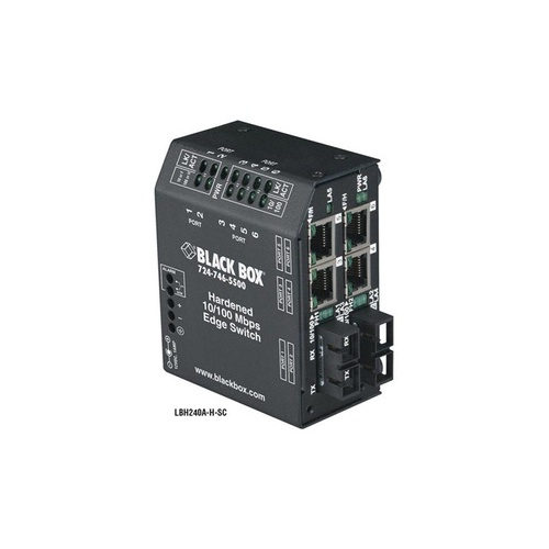 Black Box Fast Ethernet Hardened Temperature Switch(4)10/100-mbps Copper Rj45,(2)100-mbps Multimode Fiber,1300nm,2km,st,gsa,taa (LBH240A-H-ST)
