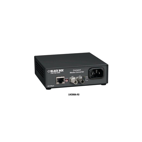 Black Box Fast Ethernet (100-mbps) Media Converter - 100-mbps Copper To 100-mbps Multimode Fiber, 850nm, 0.3km, St, Gsa, Taa (LHC008A-R3)