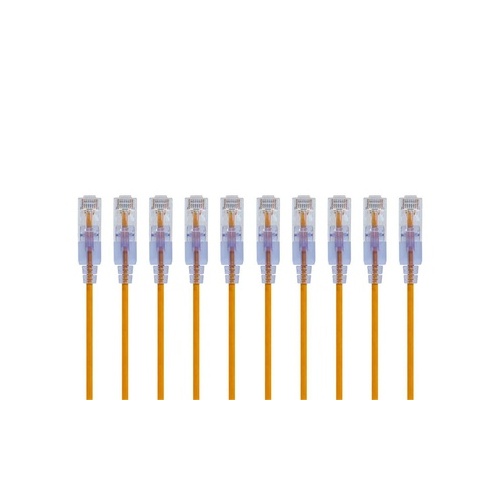Monoprice Slimrun Cat6a Ethernet Patch Cable - Snagless Rj45_ Utp_ Pure Bare Copper Wire_ 10g_ 30awg_ 2ft_ Yellow_ 10-pack (29443)