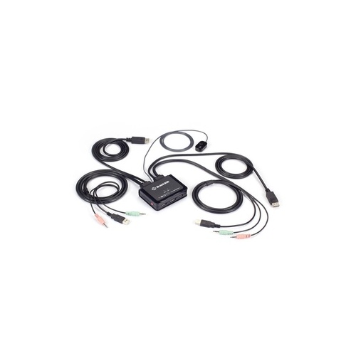 Black Box 4k60 Displayport Cable Kvm Switch - 2-port With Button Switch, Audio And Mic (KV62-CBL)