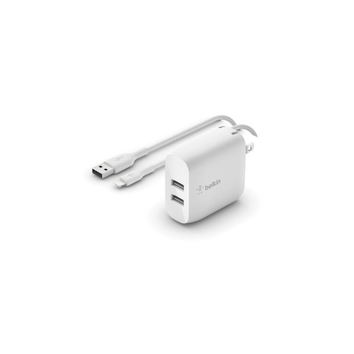 Belkin Dual Usba Wlcharger 1m Pvc A-ltg,24w,wt (WCD001DQ1MWH)