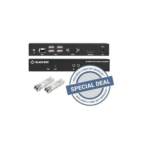 Black Box Kvm Extender Kit Over Fiber Bundle Single-monitor,hdmi 4k30,usb 2.0,(2)sfps,1250-mbps Lc,sm 1310nm,20km(lfp442),gsa,taa (KVXLCHF-100-SFP-BUN3)
