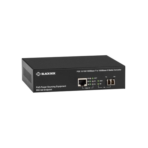 Black Box Gigabit Ethernet Poe Media Converter 10/100/1000-mbps Copper To 1000-mbps Multimode Fiber,850nm,500m,lc,gsa,taa (LPS500A-MM-LC-R3)