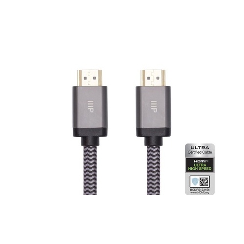 Monoprice 8k Certified Braided Ultra High Speed Hdmi Cable - Hdmi 2.1_ 8k@60hz_ 48gbps_ Cl2 In-wall Rated_ 26awg_ 15ft_ Black (42684)