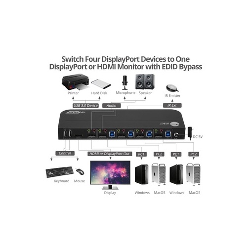 SIIG 4x1 Displayport 4k Kvm Usb 3.0 Switch (CEKV0D11S1)