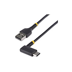 StarTech 3ft (1m) Usb A To C Charging Right Angle - Heavy Duty Fast Charge Usb-c - Black Usb 2.0 A To Type-c - Rugged Aramid Fiber - 3a (R2ACR-1M-USB-CABLE)