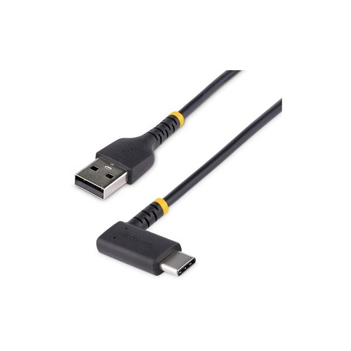 StarTech 6ft (2m) Usb A To C Charging Right Angle - Heavy Duty Fast Charge Usb-c - Black Usb 2.0 A To Type-c - Rugged Aramid Fiber - 3a (R2ACR-2M-USB-CABLE)