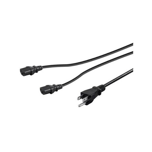 Monoprice Power Cord Splitter - Nema 5-15p To 2x Iec 60320 C13_ 18awg_ 10a/1250w_ Sjt_ Black_ 10ft (41090)