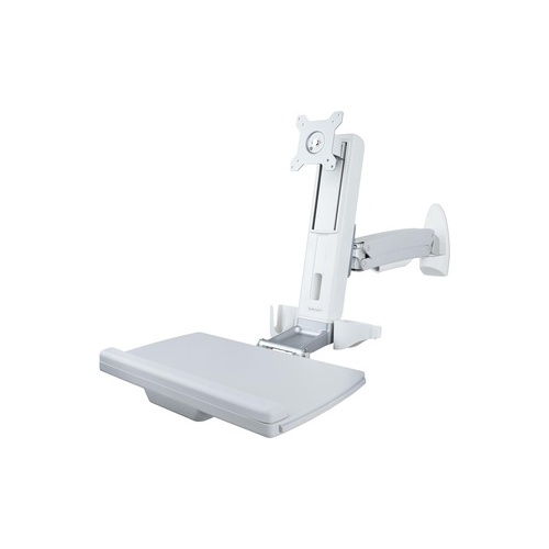 StarTech Mount Workstation, Full Motion Sit Stand Desk W/ Height Adjustable Vesa Monitor Arm & Keyboard Tray, Ergonomic Mounted Computer Workstation (WALL-WORKSTATION-S)
