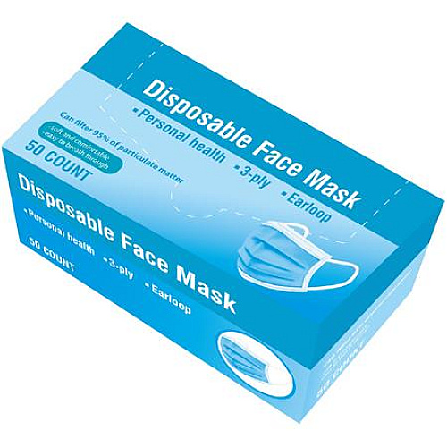 Special Buy Disposable Earloop Face Masks, 3 Ply, Blue, 50 Masks (85166)