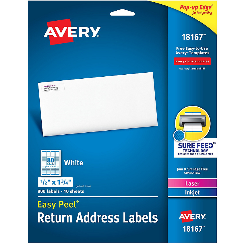Avery Easy Peel Return Address Labels - Sure Feed - Print to the Edge (18167)