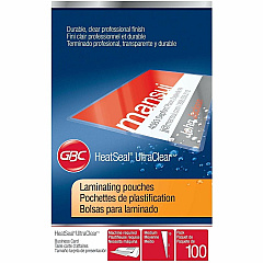 GBC HeatSeal UltraClear Laminating Pouches Laminating Pouch/Sheet Size: 2.18" Width x 3.68" Length x 7 mil Thickness - for Business Card - Clear - 100 / Box (3300371) GBC HeatSeal UltraClear Laminating Pouches Laminating Pouch/Sheet Size: 2.18" Width x 3.68" Length x 7 mil Thickness - for Business Card - Clear - 100 / Box (3300371)