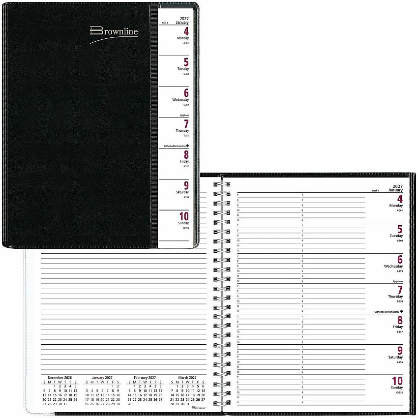 Brownline Pre-Vu Weekly Planner, Transparent Section, English, Black (CB920.BLK) (CB920BLK)