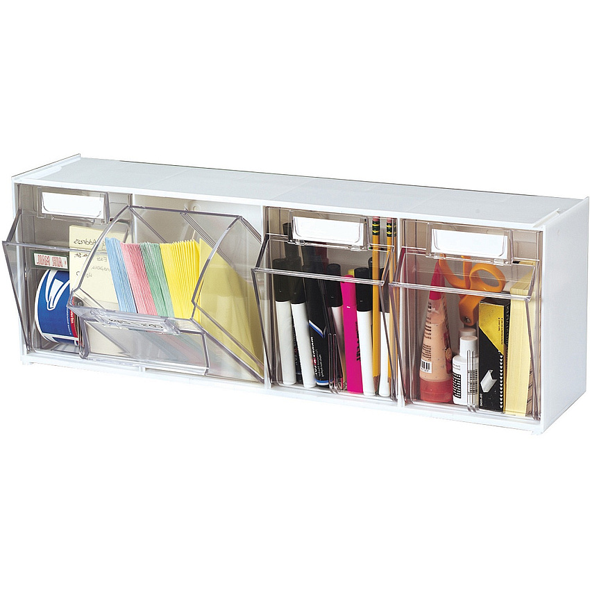 Deflecto Tilt Bin Interlocking Multi-Bin Storage Organizer 4 Compartment(s) - Desktop - White - 1 Each (20403OP)