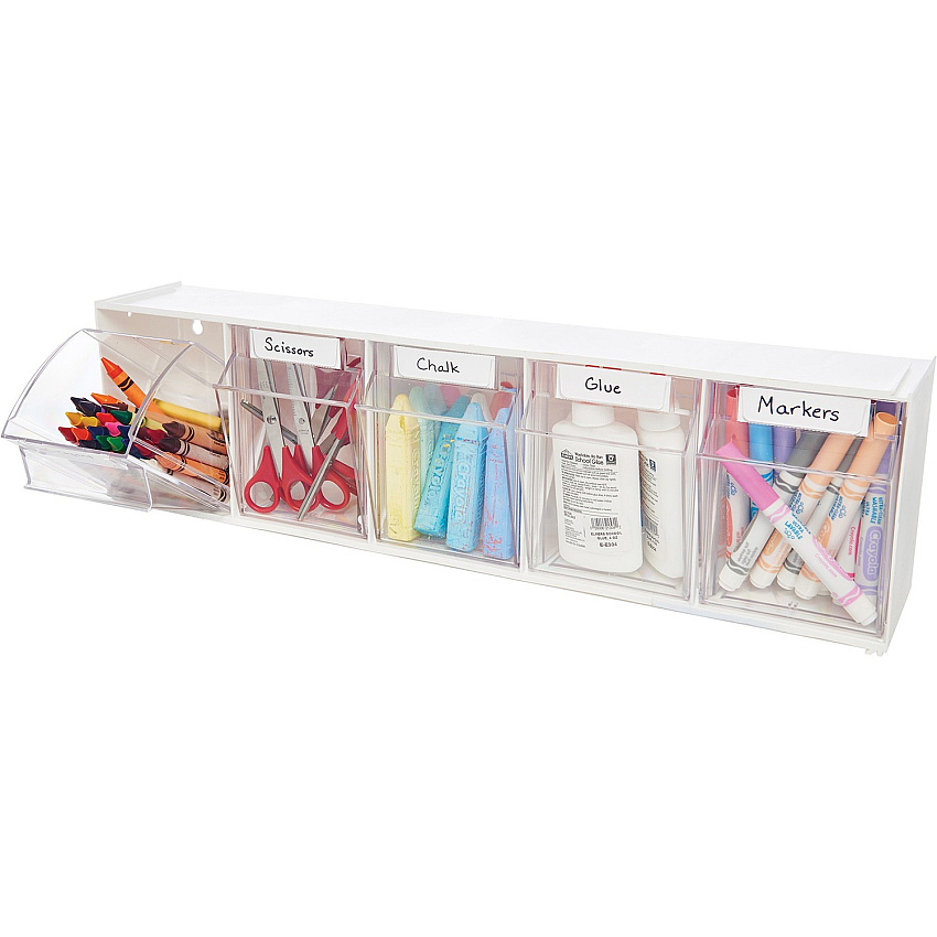 Deflecto Tilt Bin Interlocking Multi-Bin Storage Organizer 5 Compartment(s) - 6.50" Height x 23.63" Width x 5.25" Depth - Desktop - White - 1 Each (20503OP)