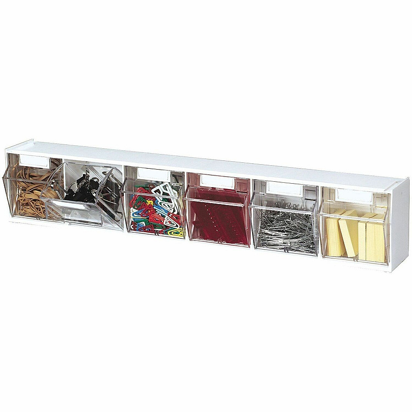 Deflecto Tilt Bin Interlocking Multi-Bin Storage Organizer 6 Compartment(s) - 4.50" Height x 23.63" Width x 3.62" Depth - Desktop - Interlockable, Lockable - White - 1 Each (20603OP)