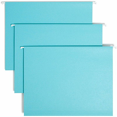 Smead Colored 1/5 Tab Cut Letter Recycled Hanging Folder 8 1/2" x 11" - Top Tab Location - Assorted Tab Position - 11 pt. - Aqua - 10% Recycled - 25 / Box (64058)