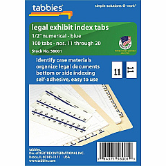 Tabbies Legal Index Divider Tabs 10 Printed Tab(s) - Digit - 11-20 - 8.5" Divider Width x 11" Divider Length - Letter - 7 Hole Punched - White Paper Divider - Punched, Laminated Tab - 100 / Pack (58001)