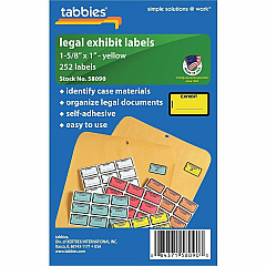 Tabbies Color-coded Legal Exhibit Labels 1 5/8" Width x 1" Length - Yellow - 252 / Pack (58090) Tabbies Color-coded Legal Exhibit Labels 1 5/8" Width x 1" Length - Yellow - 252 / Pack (58090)