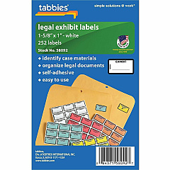 Tabbies Color-coded Legal Exhibit Labels 1 5/8" Width x 1" Length - White - 252 / Pack (58092) Tabbies Color-coded Legal Exhibit Labels 1 5/8" Width x 1" Length - White - 252 / Pack (58092)