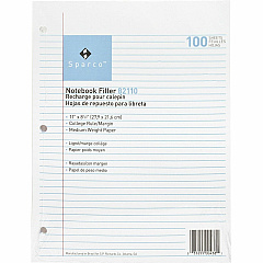 Sparco Notebook Filler Paper - Letter 100 Sheets - Ruled Red Margin - 16 lb Basis Weight - Letter - 8 1/2" x 11" Sheet Size - White Paper - Subject - 100 / Pack (82110) Sparco Notebook Filler Paper - Letter 100 Sheets - Ruled Red Margin - 16 lb Basis Weight - Letter - 8 1/2" x 11" Sheet Size - White Paper - Subject - 100 / Pack (82110)