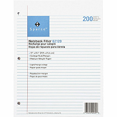 Sparco Notebook Filler Paper - Letter 200 Sheets - Ruled Red Margin - 16 lb Basis Weight - Letter - 8 1/2" x 11" Sheet Size - White Paper - Subject - 200 / Pack (82120) Sparco Notebook Filler Paper - Letter 200 Sheets - Ruled Red Margin - 16 lb Basis Weight - Letter - 8 1/2" x 11" Sheet Size - White Paper - Subject - 200 / Pack (82120)