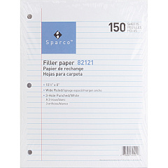 Sparco 3HP Filler Paper 150 Sheets - Wide Ruled Front Ruling - 16 lb Basis Weight - 8" x 10 1/2" Sheet Size - White Paper - Bleed-free - 150 / Pack (82121) Sparco 3HP Filler Paper 150 Sheets - Wide Ruled Front Ruling - 16 lb Basis Weight - 8" x 10 1/2" Sheet Size - White Paper - Bleed-free - 150 / Pack (82121)