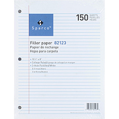 Sparco 3-hole Punched Filler Paper 150 Sheets - College Ruled Front Ruling - Ruled Red Margin - 16 lb Basis Weight - 8" x 10 1/2" Sheet Size - White Paper - Bleed-free - 150 / Pack (82123) Sparco 3-hole Punched Filler Paper 150 Sheets - College Ruled Front Ruling - Ruled Red Margin - 16 lb Basis Weight - 8" x 10 1/2" Sheet Size - White Paper - Bleed-free - 150 / Pack (82123)