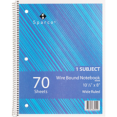 Sparco Quality 3HP Notebook 1 Subject(s) - 70 Sheets - Wire Bound - Wide Ruled Front Ruling - Unruled Margin - 16 lb Basis Weight - 8" x 10 1/2" Sheet Size - Bright White Paper - Assorted Chipboard Cover - Bleed Resistant, Stiff-cover - 1 Each (83250) Sparco Quality 3HP Notebook 1 Subject(s) - 70 Sheets - Wire Bound - Wide Ruled Front Ruling - Unruled Margin - 16 lb Basis Weight - 8" x 10 1/2" Sheet Size - Bright White Paper - Assorted Chipboard Cover - Bleed Resistant, Stiff-cover - 1 Each (83250)