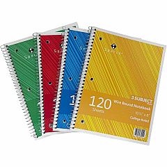 Sparco Wirebound College Ruled Notebooks 120 Sheets - Wire Bound - College Ruled Front Ruling - Unruled Margin - 16 lb Basis Weight - 8" x 10 1/2" Sheet Size - White Paper - Assorted Chipboard Cover - Resist Bleed-through, Subject, Stiff-cover, St (83254) Sparco Wirebound College Ruled Notebooks 120 Sheets - Wire Bound - College Ruled Front Ruling - Unruled Margin - 16 lb Basis Weight - 8" x 10 1/2" Sheet Size - White Paper - Assorted Chipboard Cover - Resist Bleed-through, Subject, Stiff-cover, St (83254)
