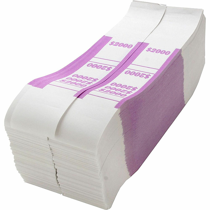 Sparco White Kraft ABA Bill Straps 1000 Wrap(s) - Total $2,000 in $20 Denomination - Kraft - Violet - 1000 / Pack (BS2000WK)