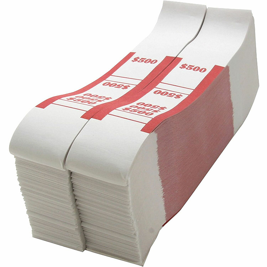 Sparco White Kraft ABA Bill Straps 1000 Wrap(s) - Total $500 in $5 Denomination - Kraft - Red - 1000 / Pack (BS500WK)