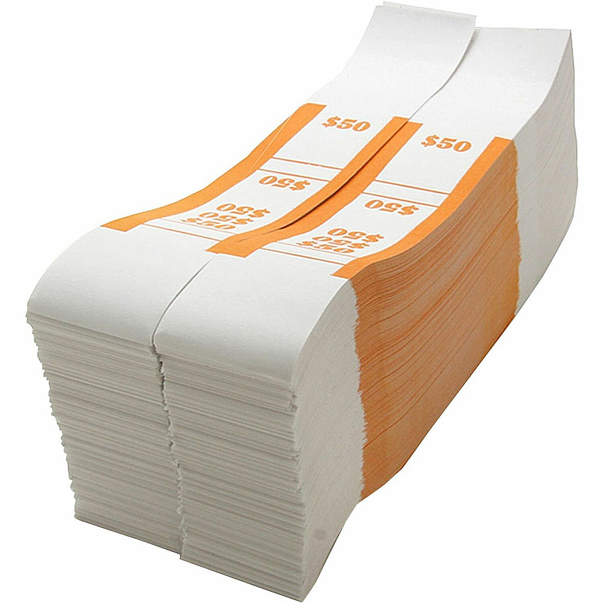 Sparco White Kraft ABA Bill Straps 1000 Wrap(s) - Total $50 in $1 Denomination - Kraft - Orange - 1000 / Pack (BS50WK)