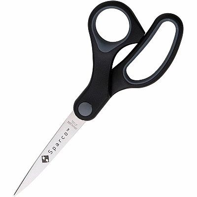 Sparco Straight Scissors w/Rubber Grip Handle 7" Overall Length - Straight - Stainless Steel - Pointed Tip - Black, Gray - 1 Each (25225)