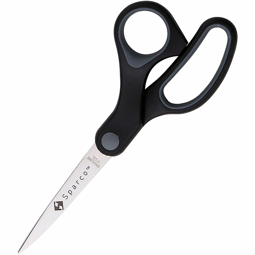 Sparco Straight Scissors w/Rubber Grip Handle 7" Overall Length - Straight - Stainless Steel - Pointed Tip - Black, Gray - 1 Each (25225)